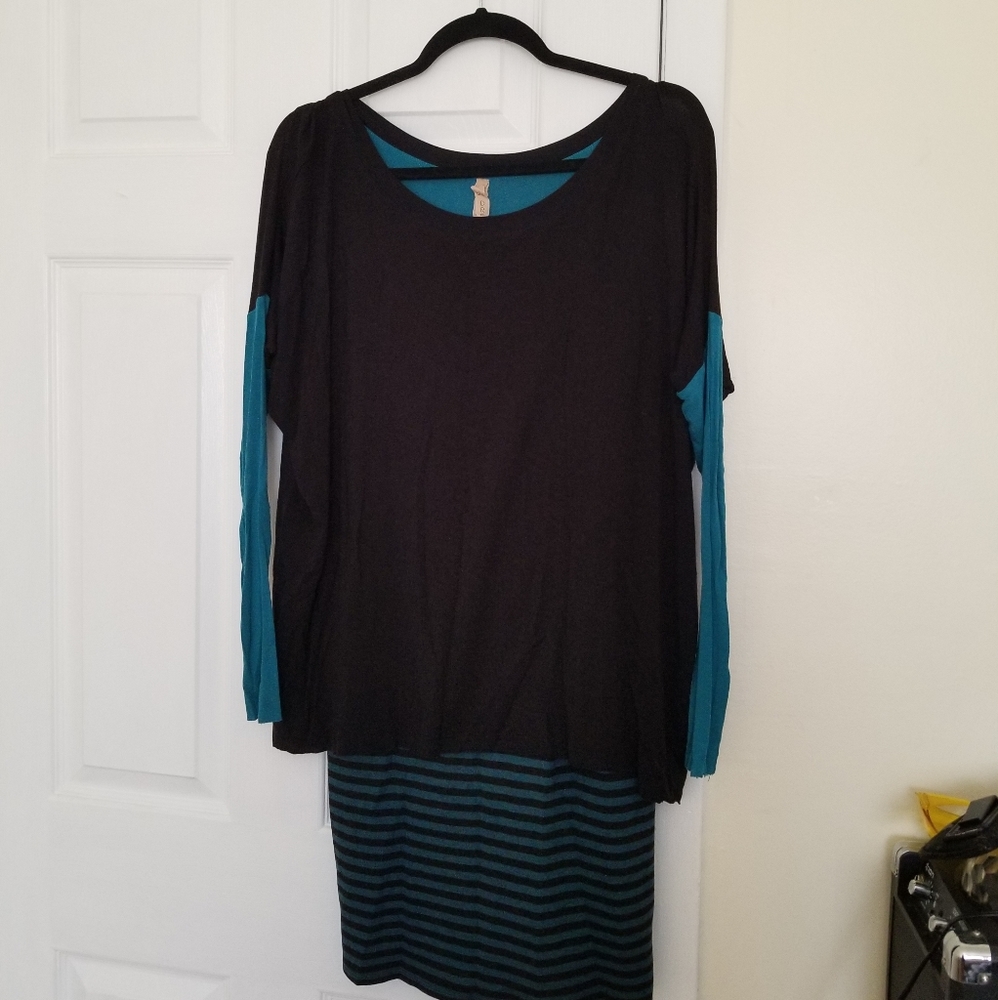 Teal & Black Layered Jersey Knit Dress